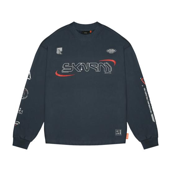 Skinarma Neptune Uzun Kollu Oversize Unisex Bisiklet Yaka Lacivert Sweatshirt