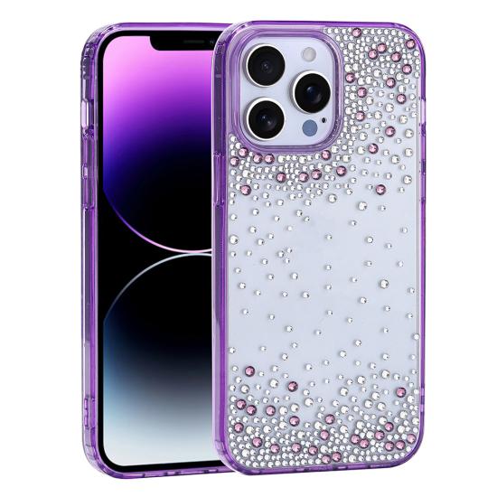 iPhone Uyumlu 14 Pro Max Kılıf Airbag Tasarımlı Damla Taşlı Şeffaf Zore Pera Silikon Kapak