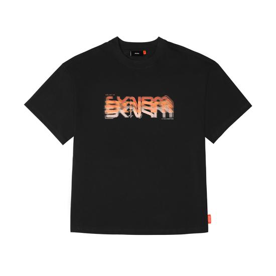 Skinarma Glitch Kısa Kollu Oversize Unisex Bisiklet Yaka Siyah Tişört