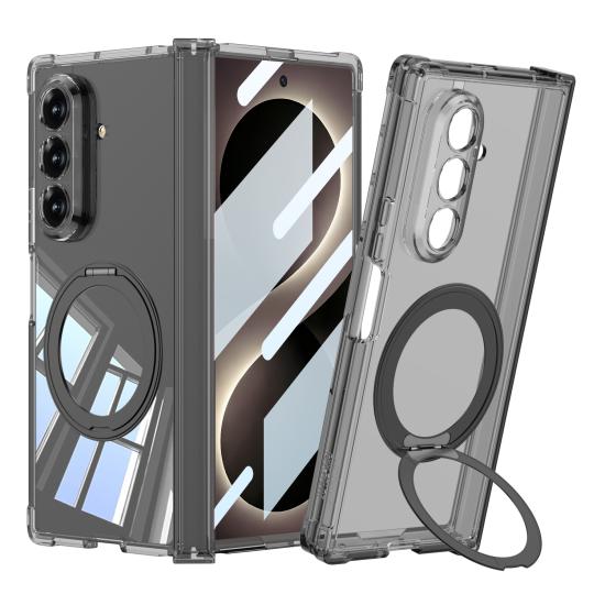 Galaxy Uyumlu Z Fold 8 Ultra Kılıf M-safe Şarj Özellikli Zore Kıpta KPT-09 Ring Standlı Şeffaf Sert PC Kapak