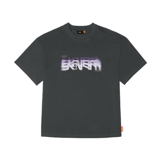 Skinarma Glitch Kısa Kollu Oversize Unisex Bisiklet Yaka Gri Tişört