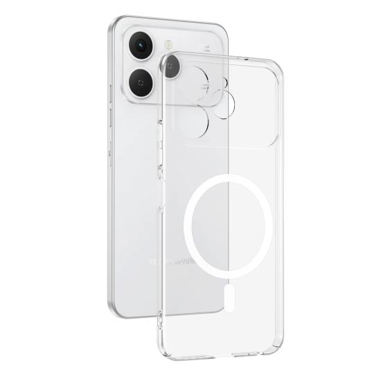 Tecno Spark 40 4G Kamera Korumalı M-Safe Şarj Özellikli Şeffaf Zore London Sert PC Kapak