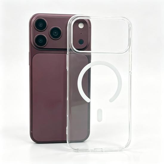 iPhone Uyumlu 18 Pro Max Kılıf Zore M-safe Şarj Özellikli Şeffaf Tek Kamera Çerçeveli Porto Kapak